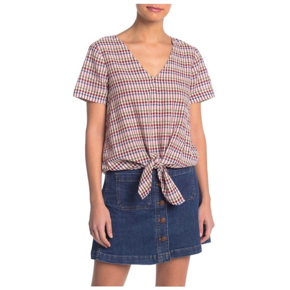 Madewell plaid multi color short sleeve shirt